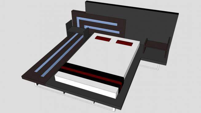 现代平台床板式双人床SU模型下载_sketchup草图大师SKP模型