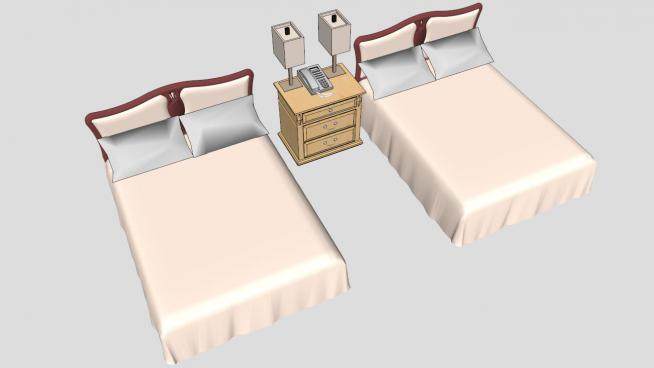 双人床板式床头柜SU模型下载_sketchup草图大师SKP模型