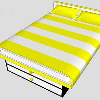 双层黄色双人床SU模型下载_sketchup草图大师SKP模型