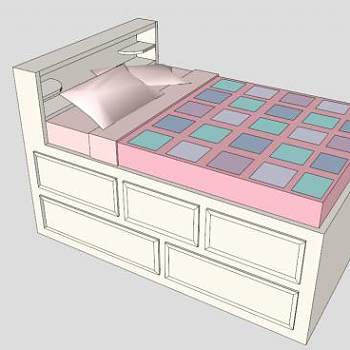 欧式储物双人床SU模型下载_sketchup草图大师SKP模型