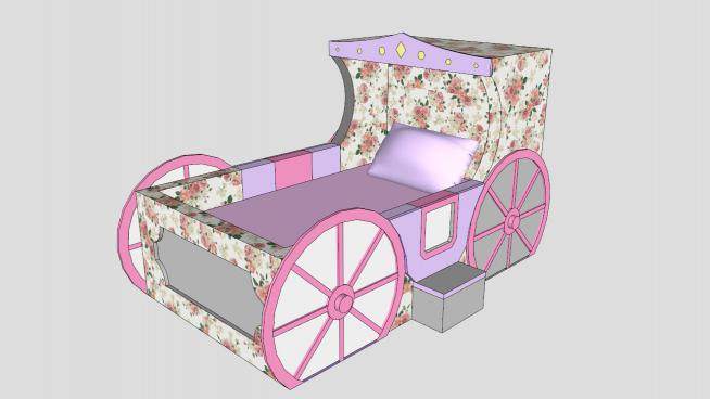 粉色婴儿车单人床SU模型下载_sketchup草图大师SKP模型