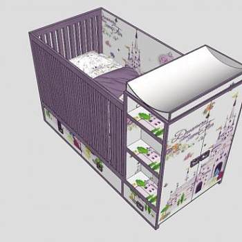 婴儿床衣柜床SU模型下载_sketchup草图大师SKP模型