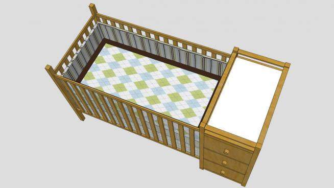 实木柜子婴儿床SU模型下载_sketchup草图大师SKP模型