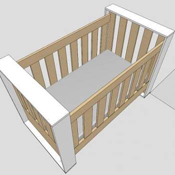 实木床婴儿床SU模型下载_sketchup草图大师SKP模型