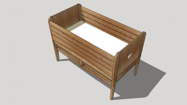 实木板条婴儿床SU模型下载_sketchup草图大师SKP模型