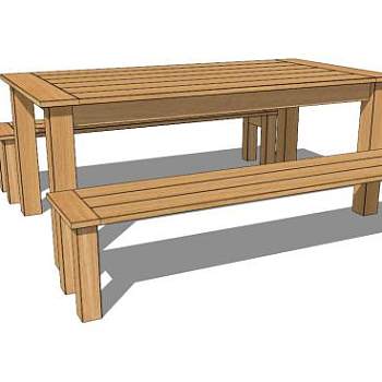 橡木饭桌餐桌SU模型下载_sketchup草图大师SKP模型