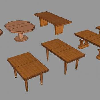 实木多边形餐桌SU模型下载_sketchup草图大师SKP模型