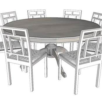 本森圆形餐桌农家餐椅SU模型下载_sketchup草图大师SKP模型