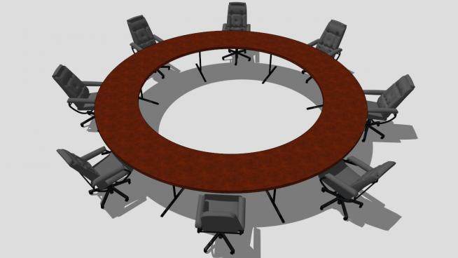 圆形会议桌椅SU模型下载_sketchup草图大师SKP模型
