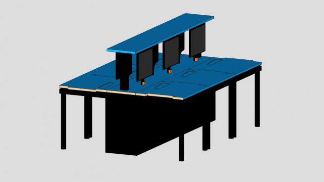 蓝色板式办公桌椅SU模型下载_sketchup草图大师SKP模型