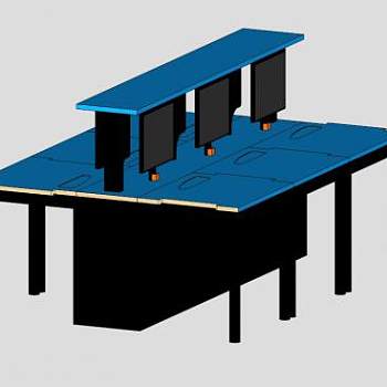 蓝色板式办公桌椅SU模型下载_sketchup草图大师SKP模型