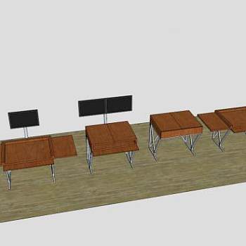 实木折叠电脑办公桌SU模型下载_sketchup草图大师SKP模型