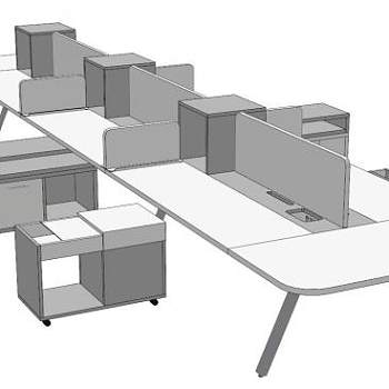 板式屏风办公桌SU模型下载_sketchup草图大师SKP模型