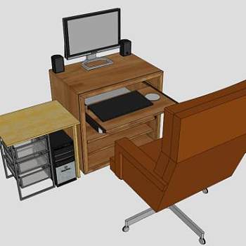 办公电脑桌椅SU模型下载_sketchup草图大师SKP模型