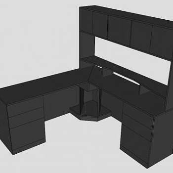 办公桌显示器角桌SU模型下载_sketchup草图大师SKP模型