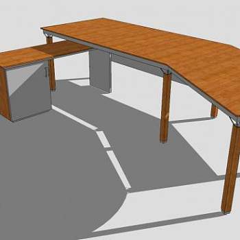 钢木结合办公桌SU模型下载_sketchup草图大师SKP模型