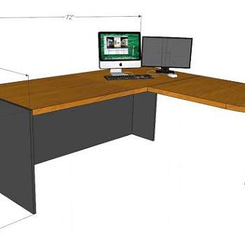 实木角落办公桌SU模型下载_sketchup草图大师SKP模型