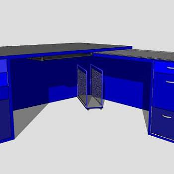 蓝色立方体办公桌子SU模型下载_sketchup草图大师SKP模型