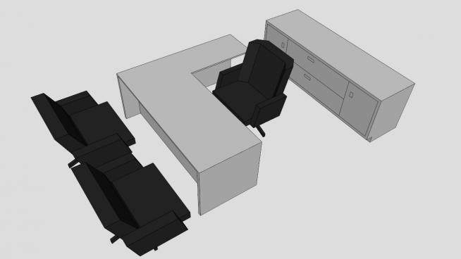 现代板式办公桌椅SU模型下载_sketchup草图大师SKP模型