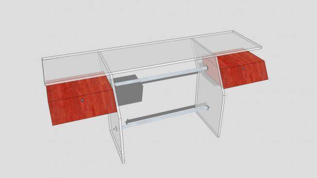 钢木玻璃办公桌SU模型下载_sketchup草图大师SKP模型