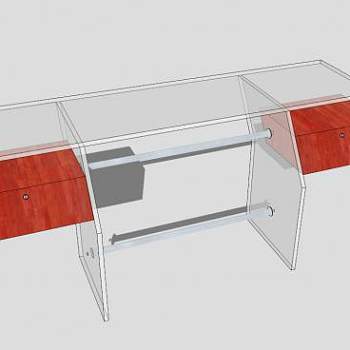 钢木玻璃办公桌SU模型下载_sketchup草图大师SKP模型