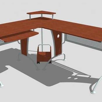 豪华阁楼式L型电脑桌SU模型下载_sketchup草图大师SKP模型