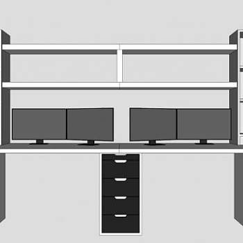 宜家黑客双电脑办公桌SU模型下载_sketchup草图大师SKP模型