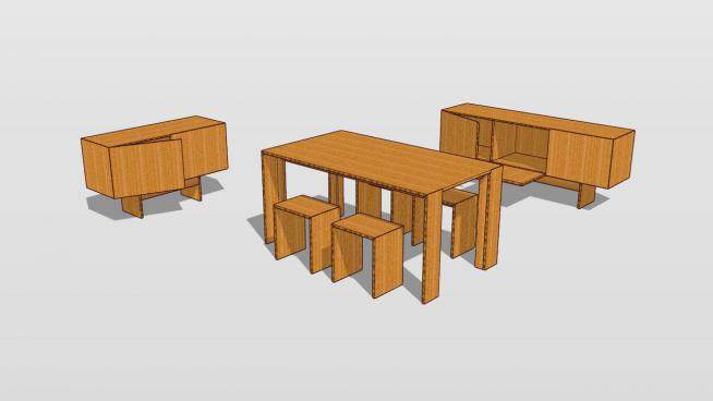 凳子桌子和餐具柜SU模型下载_sketchup草图大师SKP模型