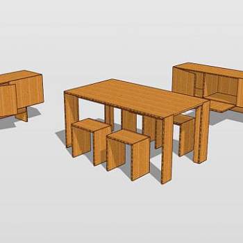 凳子桌子和餐具柜SU模型下载_sketchup草图大师SKP模型