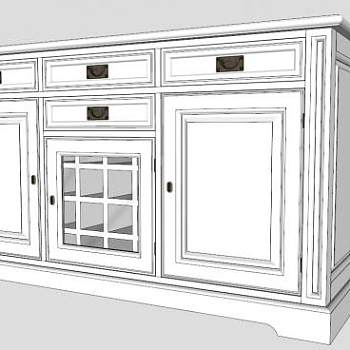 备有玻璃门的餐具柜SU模型下载_sketchup草图大师SKP模型