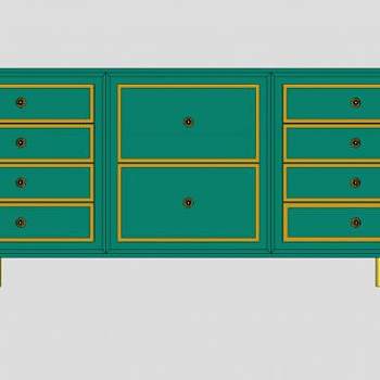 墨绿色餐具柜SU模型下载_sketchup草图大师SKP模型