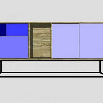 蓝色小型餐边柜SU模型下载_sketchup草图大师SKP模型