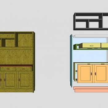 绿色客厅餐边柜SU模型下载_sketchup草图大师SKP模型