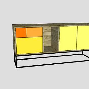 黄色的餐边柜SU模型下载_sketchup草图大师SKP模型