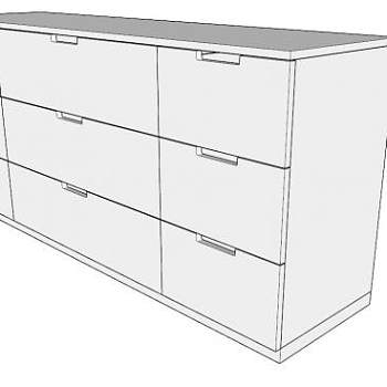 白色9个抽屉简约抽屉柜SU模型下载_sketchup草图大师SKP模型