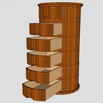 圆形现代抽屉柜SU模型下载_sketchup草图大师SKP模型