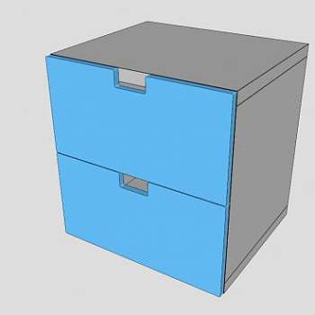 蓝色2个抽屉柜SU模型下载_sketchup草图大师SKP模型