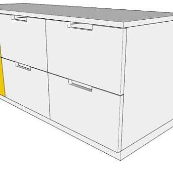 黄色6个抽屉柜子SU模型下载_sketchup草图大师SKP模型