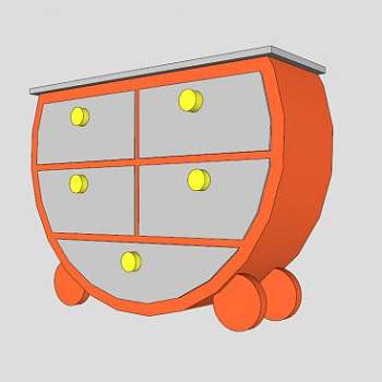 孩子桔色五斗橱SU模型下载_sketchup草图大师SKP模型