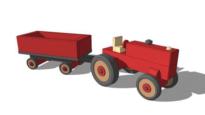 红色拖拉机与车玩具SU模型下载_sketchup草图大师SKP模型