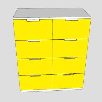 黄色8个抽屉柜SU模型下载_sketchup草图大师SKP模型