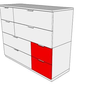 红色抽屉柜SU模型下载_sketchup草图大师SKP模型