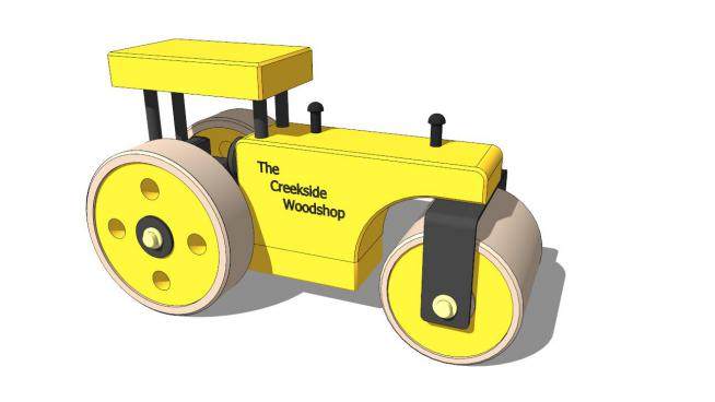 玩具黄色蒸汽压路机SU模型下载_sketchup草图大师SKP模型
