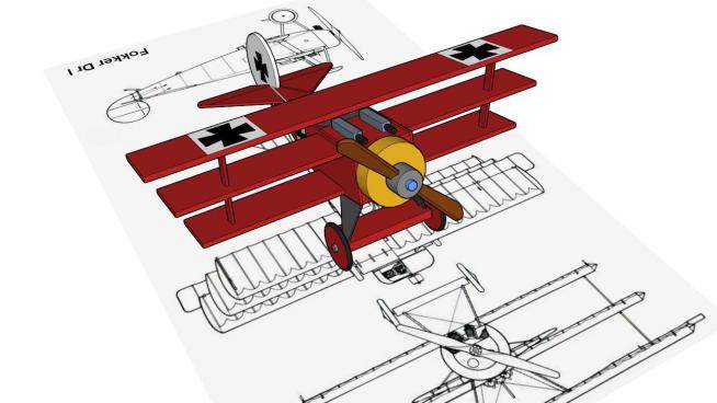 福克博士红色玩具飞机SU模型下载_sketchup草图大师SKP模型