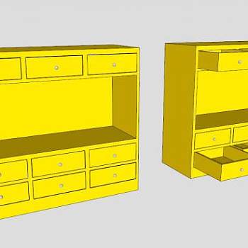 黄色9个抽屉柜SU模型下载_sketchup草图大师SKP模型