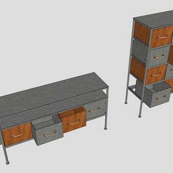 2个复古抽屉柜SU模型下载_sketchup草图大师SKP模型