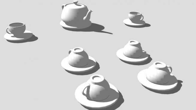 白色欧式茶具SU模型下载_sketchup草图大师SKP模型