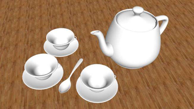 陶瓷白色茶具SU模型下载_sketchup草图大师SKP模型