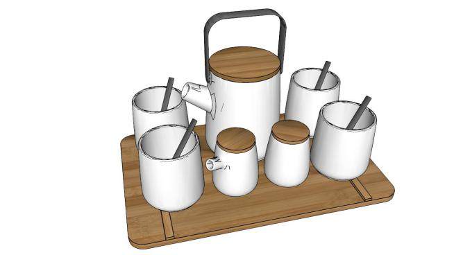 现代白色茶具SU模型下载_sketchup草图大师SKP模型