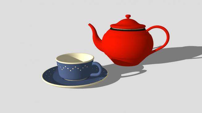 搪瓷茶壶茶杯陶瓷茶具SU模型下载_sketchup草图大师SKP模型